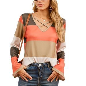 Knoeasy Orange Stripe Crisscross Trumpet Sleeve Top Size XXL